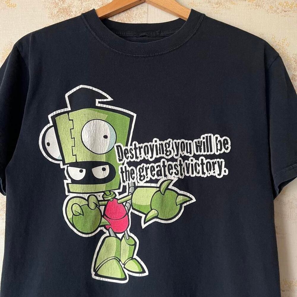Vintage 00s Invader Zim GIR T-Shirt | Distressed Faded Black | M
